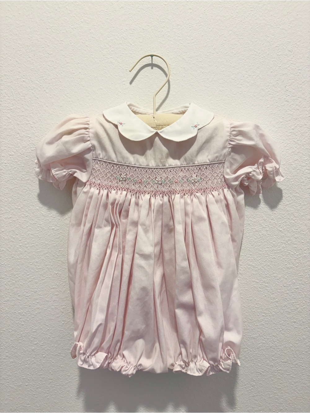 Petit Ami Pale Pink Smocked Baby Bubble Dress
